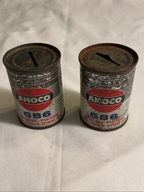 Antique AMOCO 586 Red Blue and White Oil Can Coin Banks - Set of 2